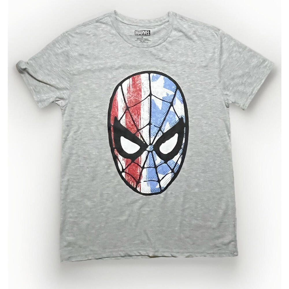 Marvel Spider-Man Mask Tee Gray Distressed Graphic Shirt